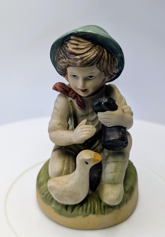 Vintage - Young Man Figurine with Bird and Camera - Porcelain - Korea - 4'' Tall