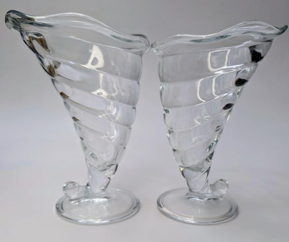 Vintage - Pair of Dessert Cups - Gelato - Marked Bormioli Rocco and Italy - Measures 7'' Tall