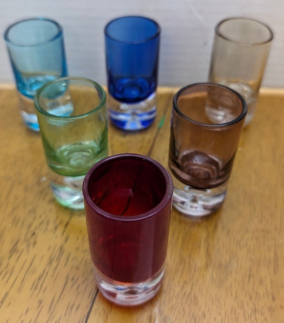 Vintage - Set of 6 different color mini glasses - 2.75" tall