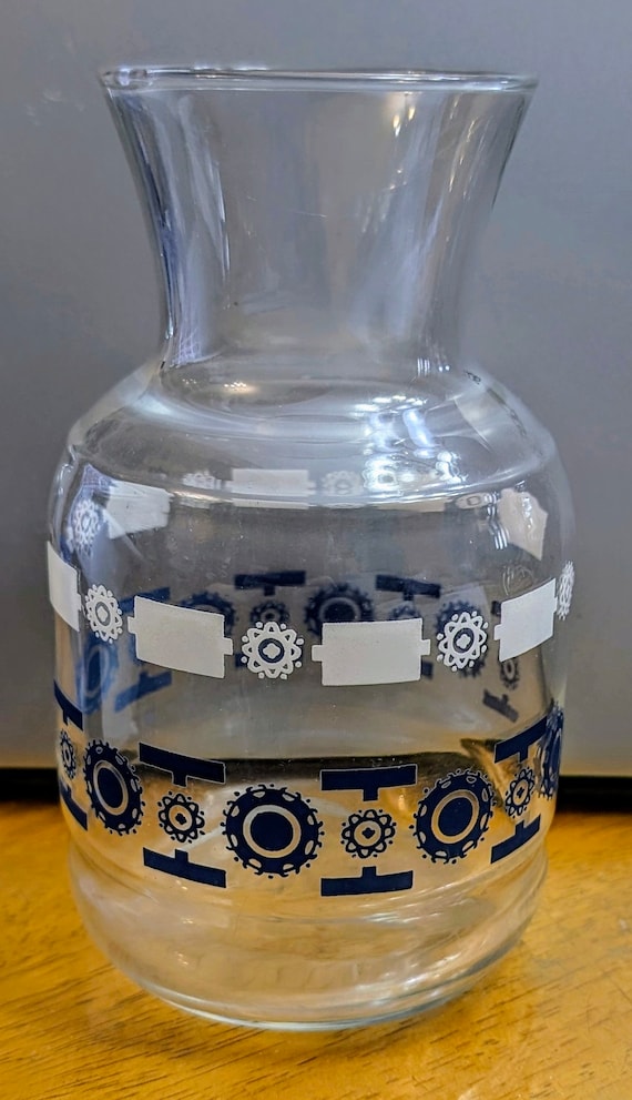 Vintage Decanter / Glass Jar with Drawing - Measures 10" Tall