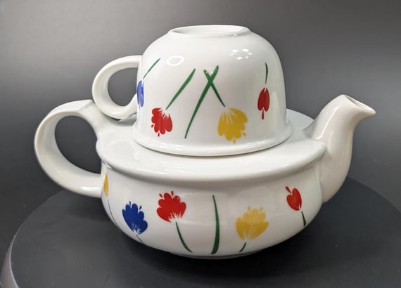 Vintage - Teapot and its Cup - Porcelain - Genin Trudeau - Japan - 8.5'' long