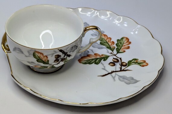 Vintage - Snack Plate with Porcelain Cup - Marked Japan - 8''long Plate