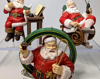 Vintage - 1990's Coca-Cola - Coke - Set of 3 - Christmas Ornament - Santa Claus - 4'' tall