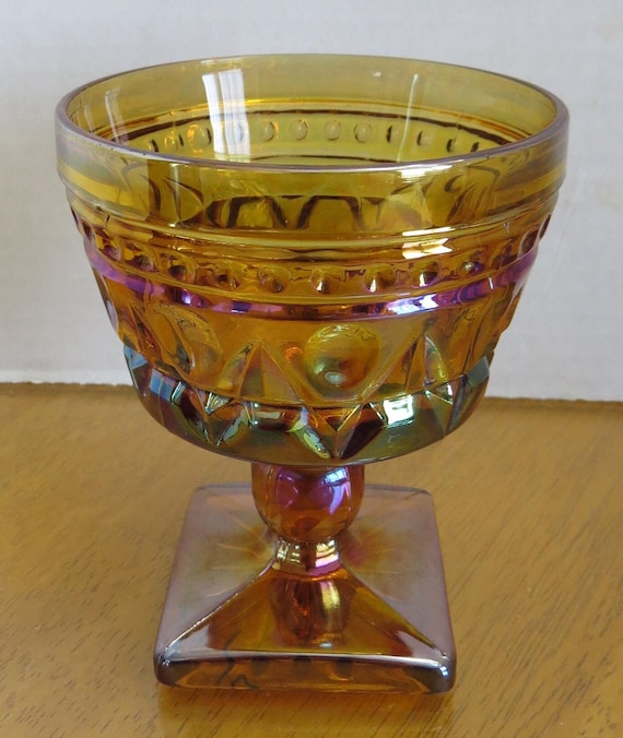 Vintage - Iridescent Carnival Footed Tumbler Produced by Indiana Glass Company - 4''(10cm)tall