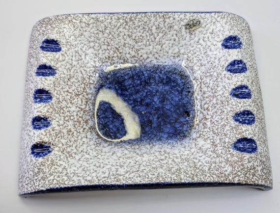 Vintage MCM - Ashtray / Trinket - Ceramic - White & Blue - Marked Japan - Measures 8.5''long x 6''wide
