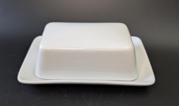 Vintage - Butter Dish - White - Ceramic - Rectangle - 8" x 5"