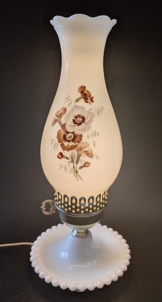 Vintage - Milk glass storm lamp - flower design - works - 2 pieces
