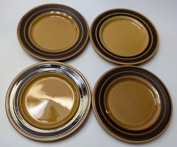 Vintage - Orange and Brown MCM Plate - Marked Royal Alma - Ironstone - Staffordshire - Measures 6.5'' Diameter - Set of 4