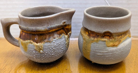 Vintage - Laurentian Tundra Pottery - Cream and Sugar - Measures 3" Diameter