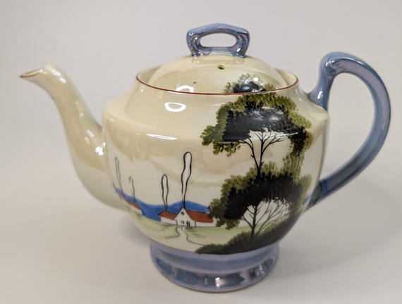 Vintage - Porcelain Teapot - marked Trico Japan - Lusterware - hand painted - 9'' high