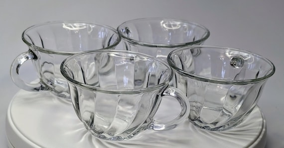 Vintage - Anchor hocking - Set of 4 Cups with Swirl - Glass - 4'' Diameter x 2.5'' Tall