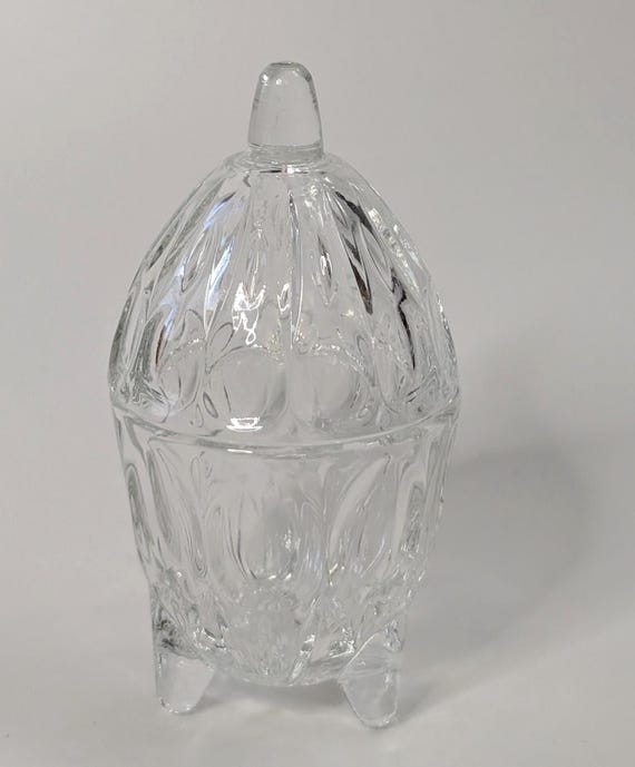 Vintage - Small Pear Shaped Jewelry / Trinket Box - Pressed Glass - Italy - Measures 4'' Tall