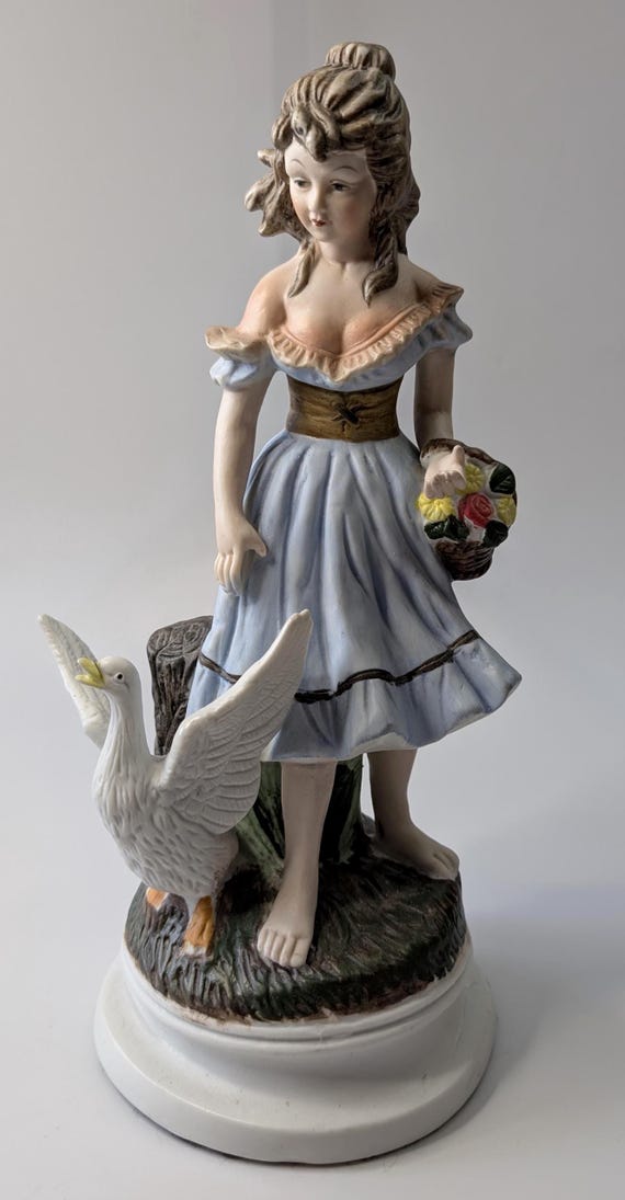 Vintage - Gorgeous Large Figurine - Girl and Goose / Duck - Porcelain - 12.25'' Tall