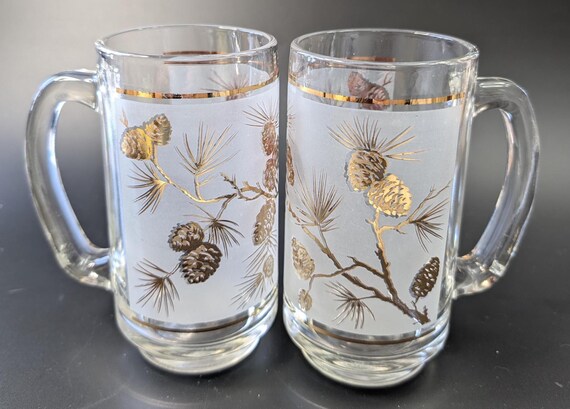 Vintage - Pair of Glass / Cup / Glass Mug - Dominion & Cocotte with Gold - 5.5'' high