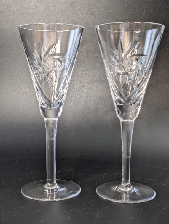 Vintage - Pair of Glasses - Crystal Goblets / glasses - Pinwheel Pattern - 7.75'' tall - replacement pieces