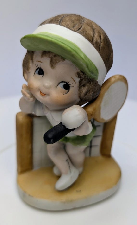 Vintage - figurine - Young Boy Playing Tennis - Porcelain - 3.5''Tall