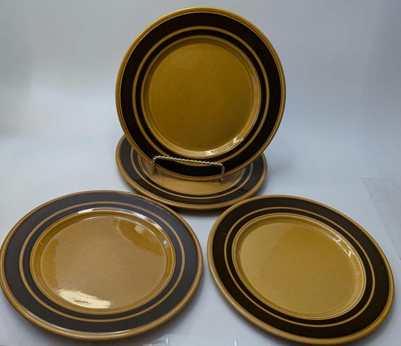 Vintage - Orange and Brown MCM Plate - Marked Royal Alma - Ironstone - Staffordshire - Measures 9'' Diameter - Set of 4