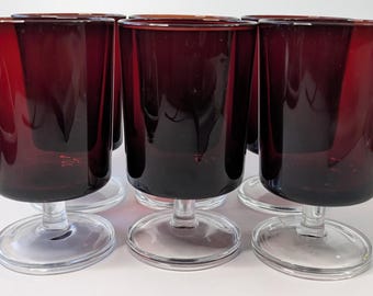 Vintage - Vaso Luminarc - Cavalier - Francia - Juego de 6 vasos - Rubí - 5,25'' alto x 3'' diámetro.