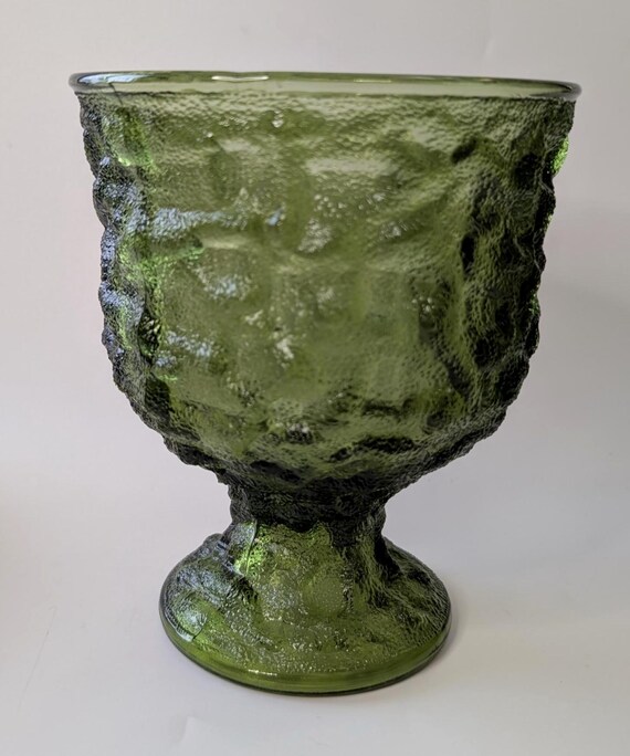 Vintage - Goblet / Footed Bowl - E.O. Brody - Avocado Green Glass - 6.5'' high x 5.5'' wide