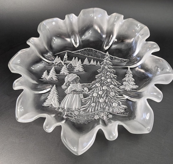 Elegant Festive Serving Plate in Frosted Glass by Mikasa - 13'' diameter