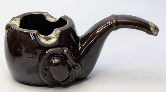 Vintage - (Ashtray) Brown Ceramic Western Pipe - Japan - 7.5''wide