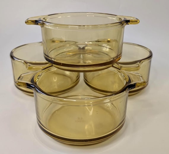 Vintage - Set of 4 bowls - in amber/yellow glass - marked Mexico - measures 2.25'' tall x 4.5'' diameter