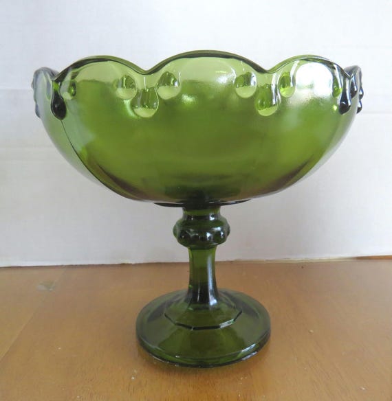 Vintage - INDIANA Glass - Footed Bowl - Green - 20cm(7.9'') Tall