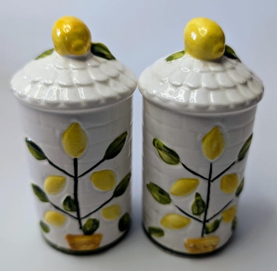 Vintage - Salt & Pepper Shakers Set with Lemon - Ceramic - Marked Japan - 4''Tall