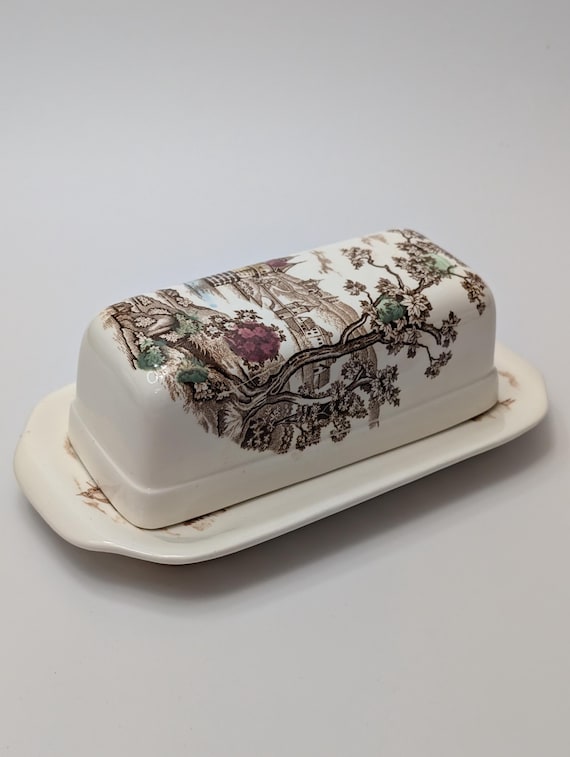 Vintage - Chateau - Brown Transferware Japan - Butter Dish