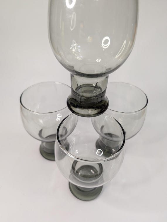 Vintage - Set of 4 Libbey Smoked Drinking Glasses - Bubble Shape - Measuring 5.5'' Tall