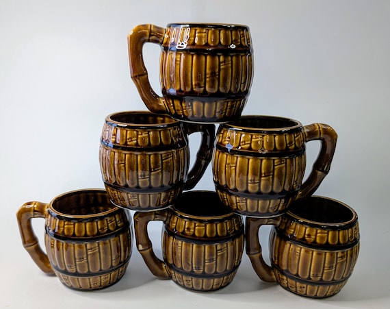 Vintage - Set of 6 Ceramic Mugs - Marked Nippon - 3.25'' Tall