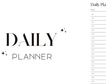 May include: A black and white daily planner with the text "Daily Planner" and "Make up beauty & beat the day" at the top. The planner has sections for "Top 3 Priorities", "Reminder", "Daily Affirmations", "For Tomorrow", and "Notes".