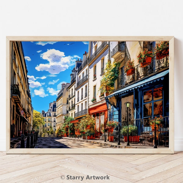 Paris Original Wall Art - Street Cafe - Eiffel Tower - Stretched Canvas Print In the Impressionist Style - Great Gift for Mom - Wall Decor