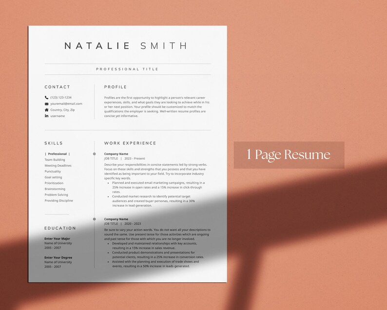 Clean Resume Template for Microsoft Word and Google Docs, Cover Letter ...