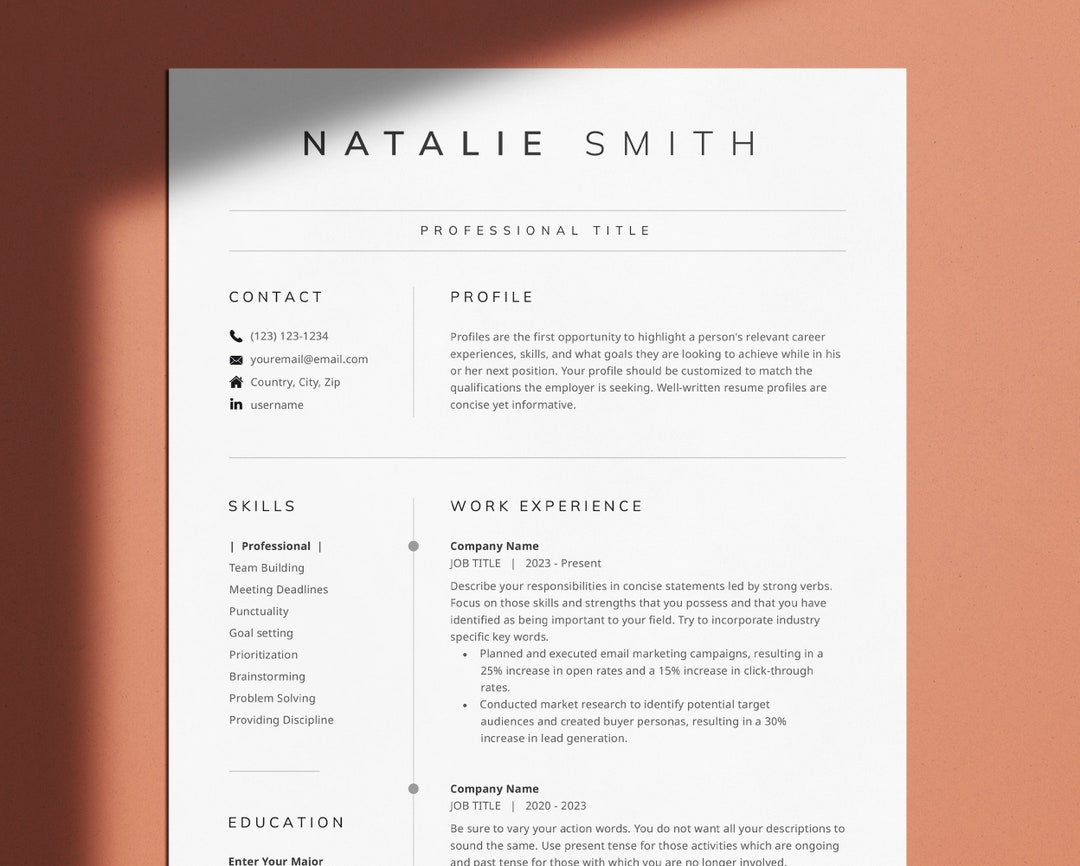 Clean Resume Template for Microsoft Word and Google Docs, Cover Letter ...