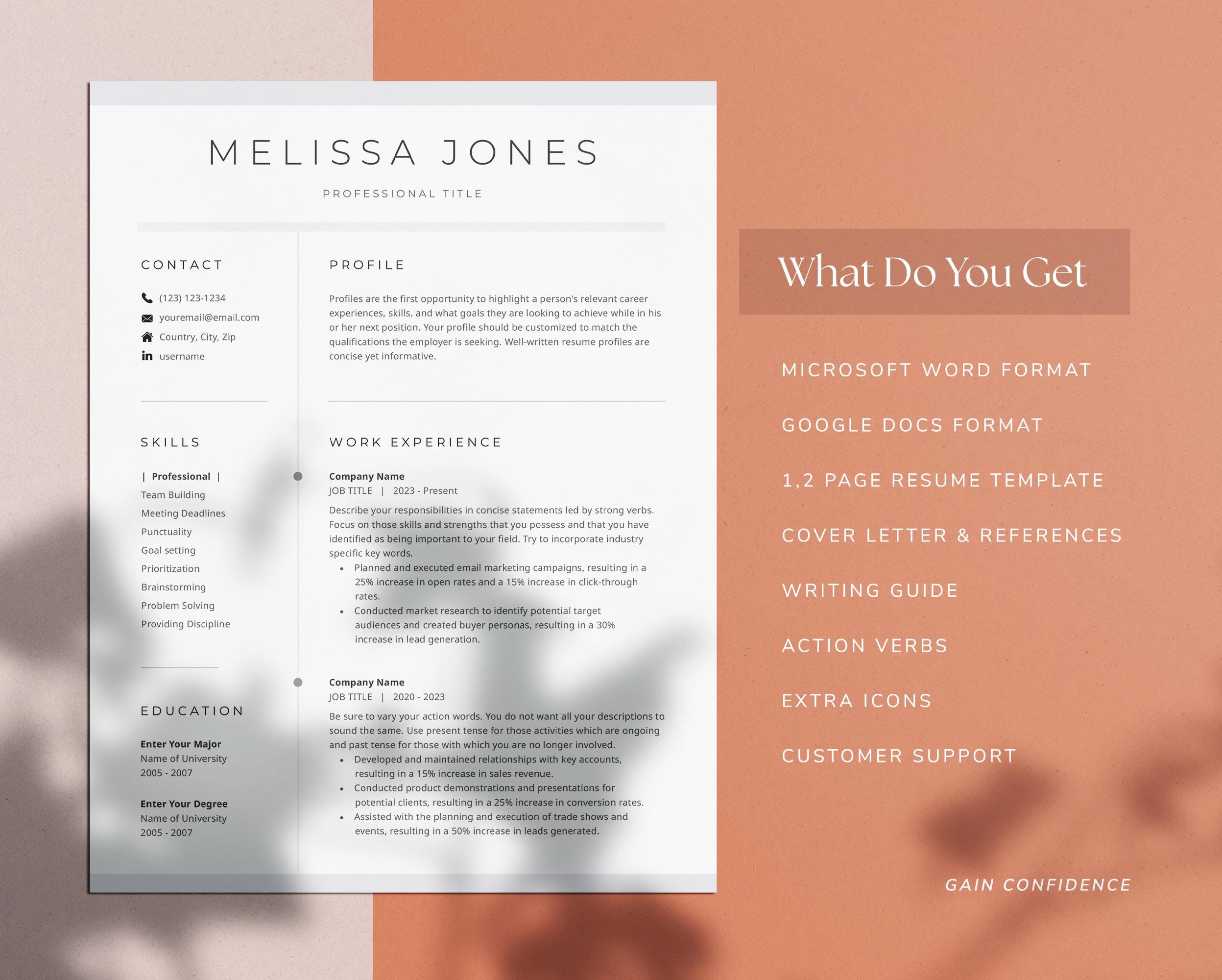 Modern Resume Template for Microsoft Word and Google Docs, Cover Letter ...