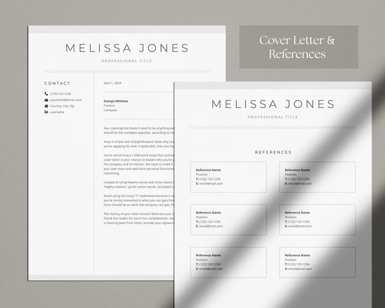 Modern Resume Template for Microsoft Word and Google Docs, Cover Letter ...