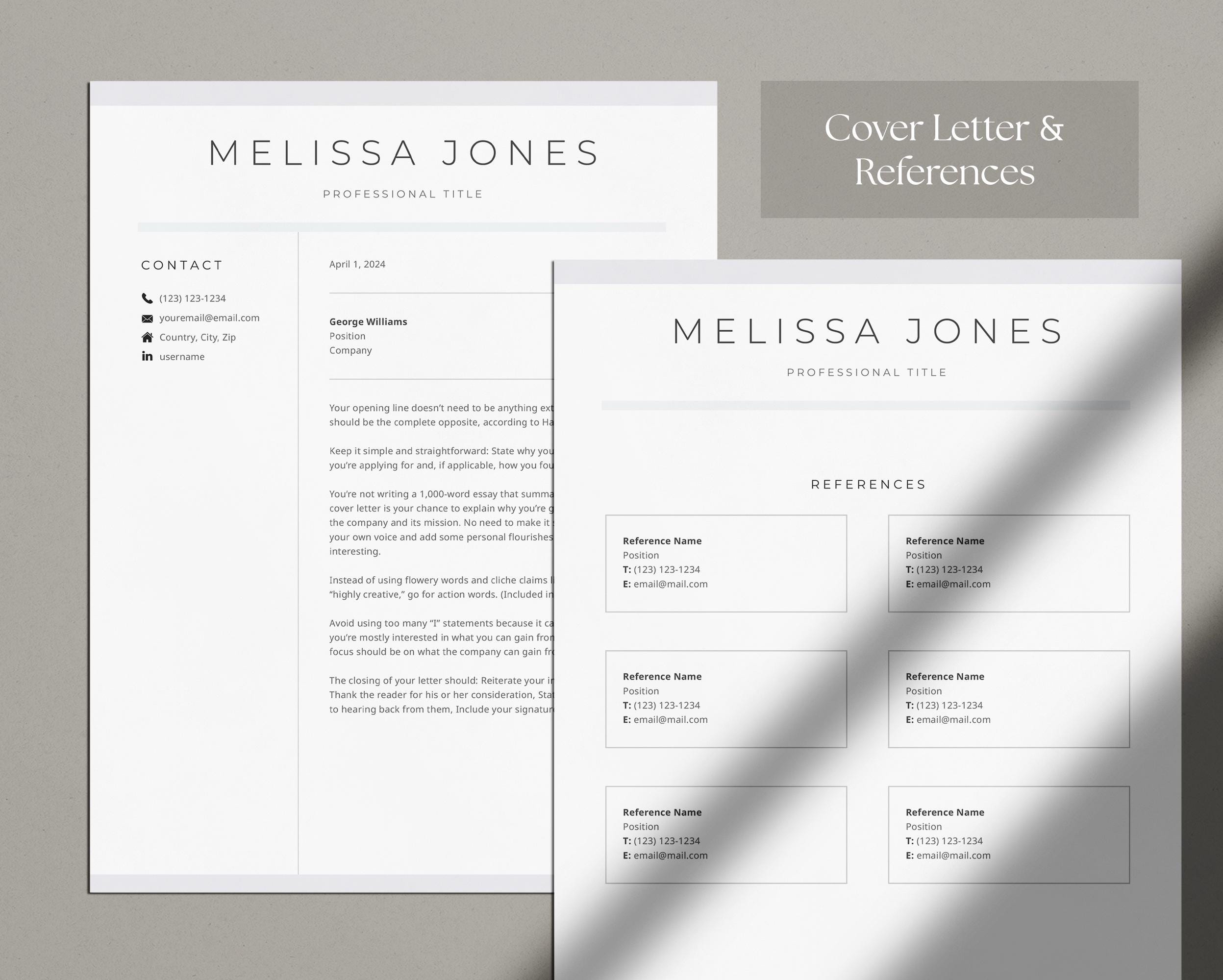 Modern Resume Template for Microsoft Word and Google Docs, Cover Letter ...