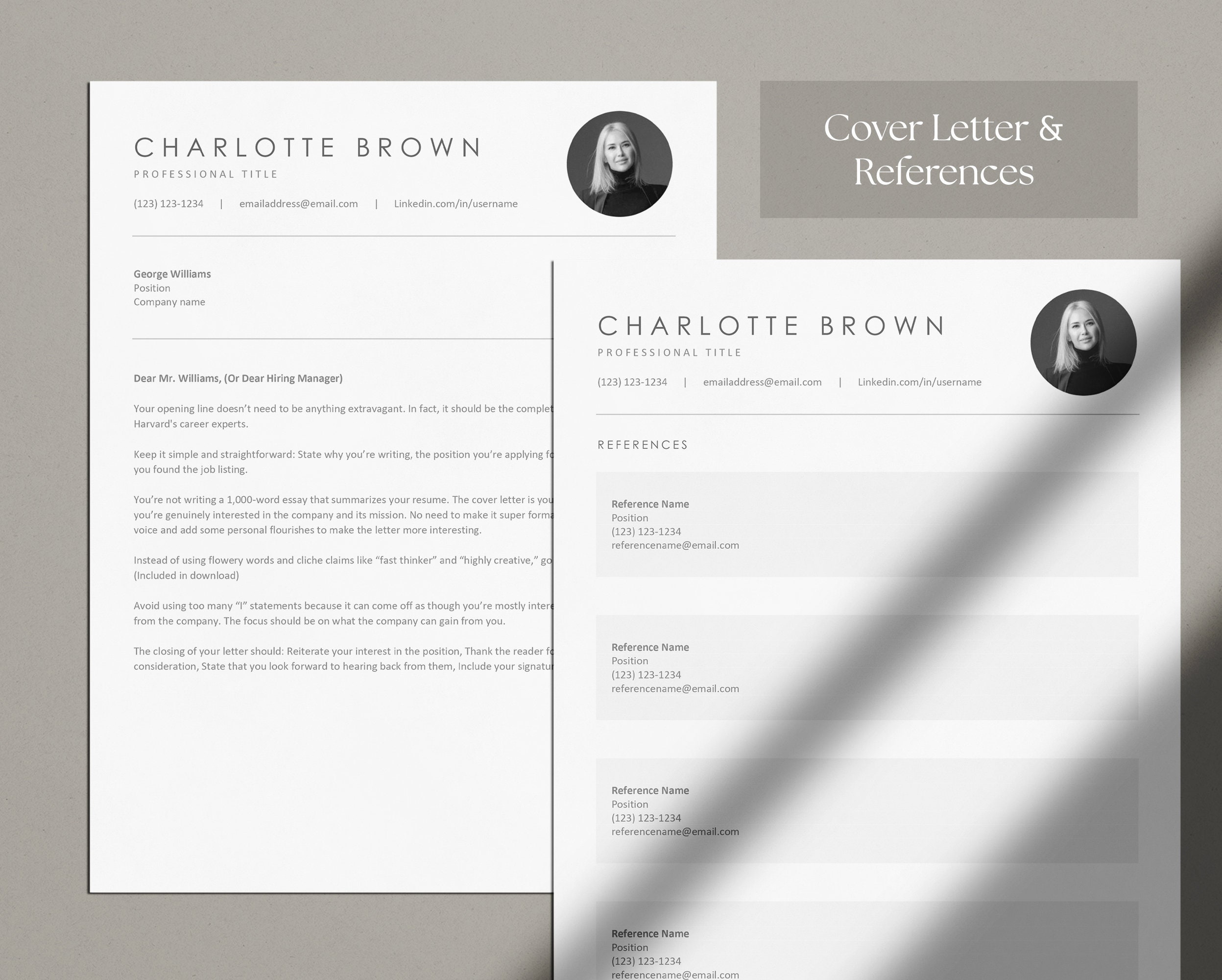 Minimalist Resume Template for Microsoft Word and Google Docs, Cover ...