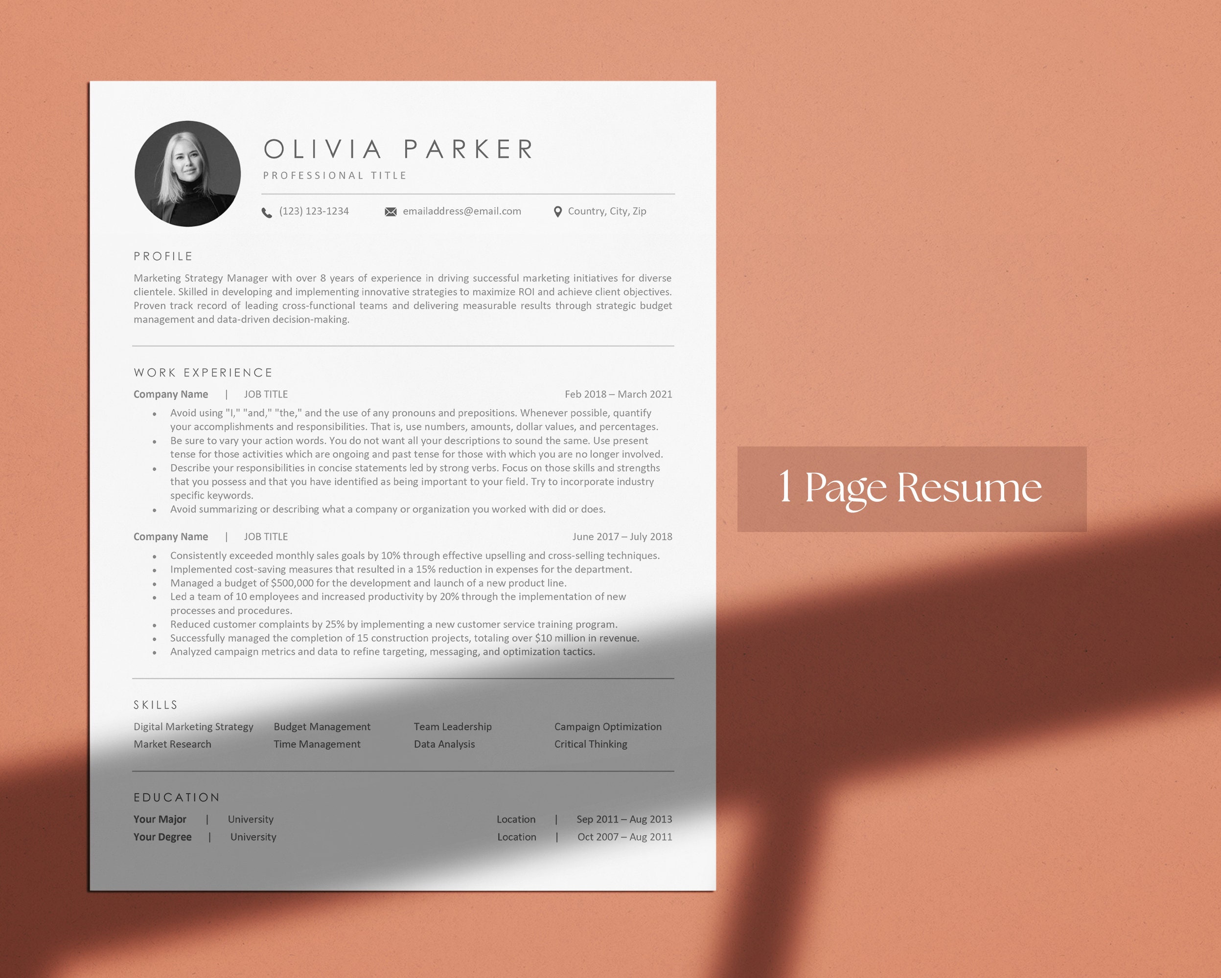 Minimalist Resume Template for Microsoft Word and Google Docs, Cover ...