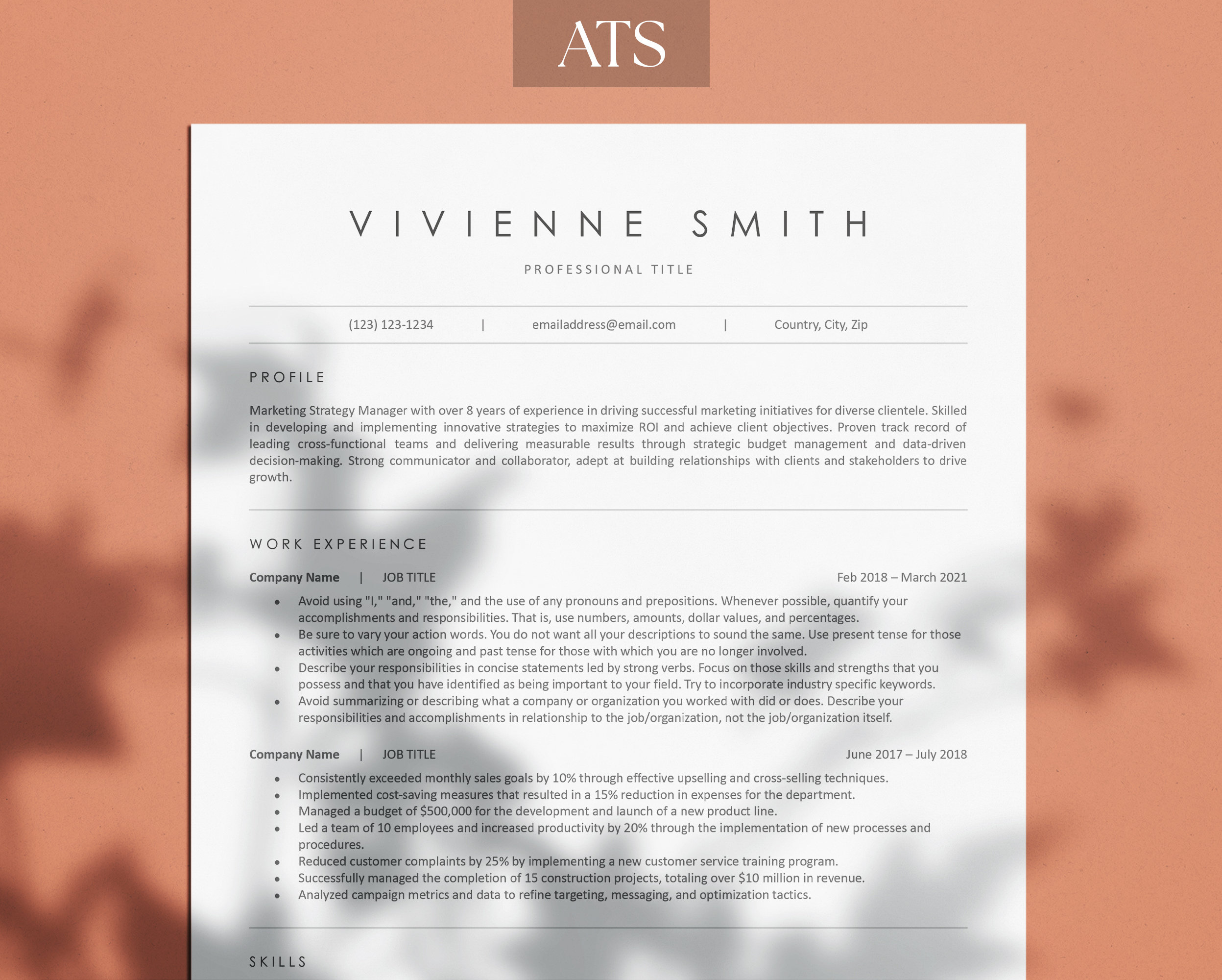 Clean ATS Friendly Resume Template for Microsoft Word and Google Docs ...