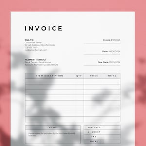Plantilla de factura limpia para Microsoft Word y Google Docs, 4 versiones, descarga instantánea de plantilla de factura digital, tamaños de papel A4 y carta de EE. UU.