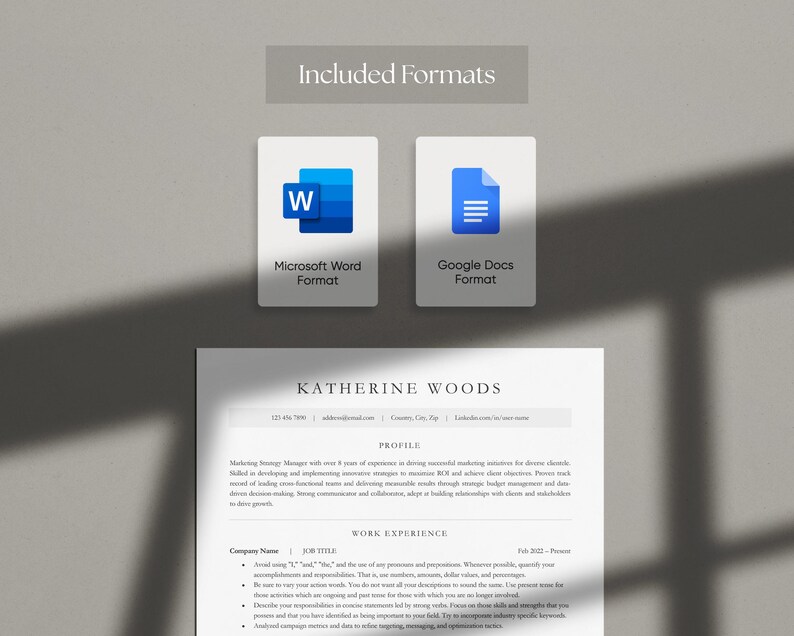 ATS Friendly Resume Template for Microsoft Word and Google Docs, Cover ...