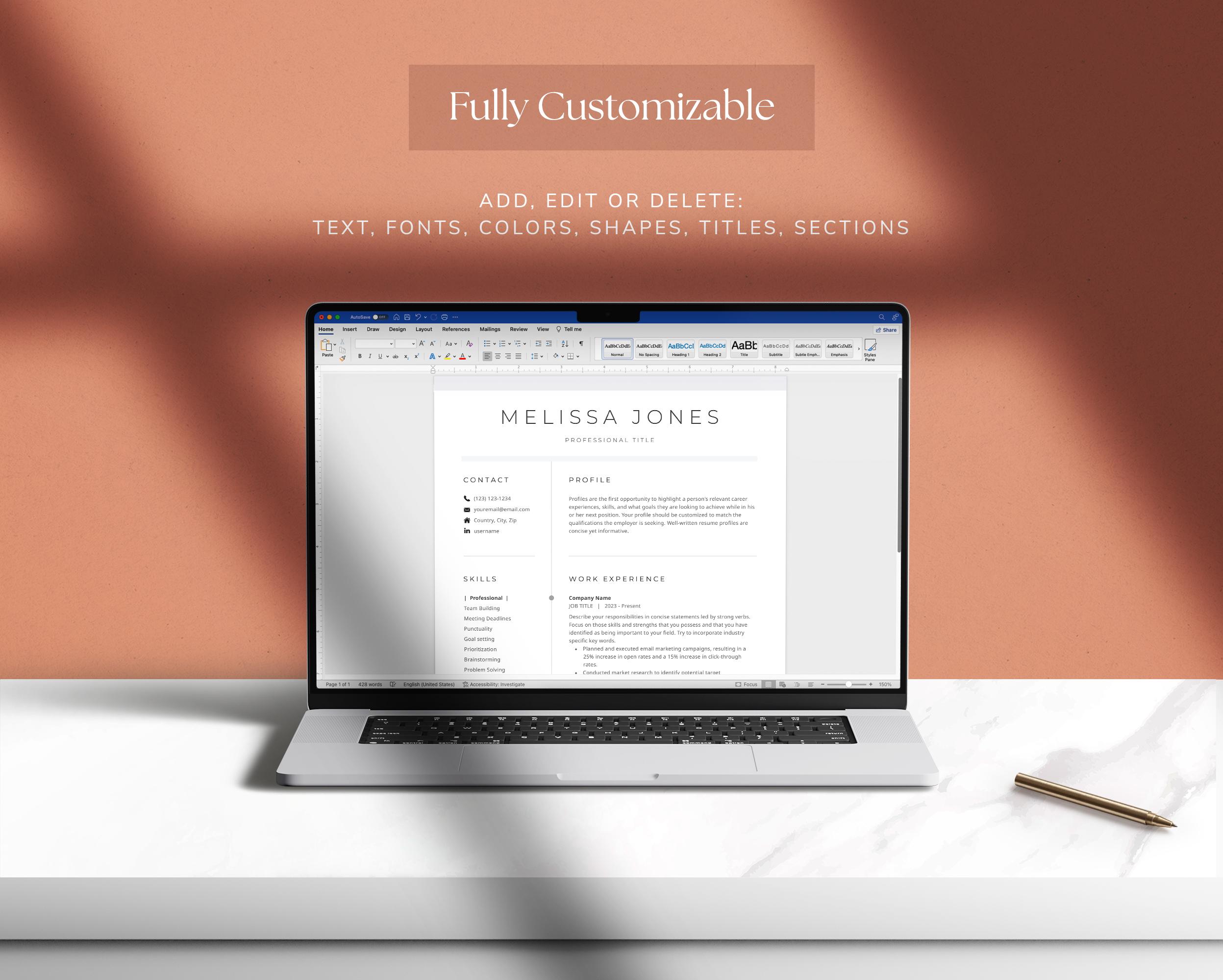 Modern Resume Template for Microsoft Word and Google Docs, Cover Letter ...