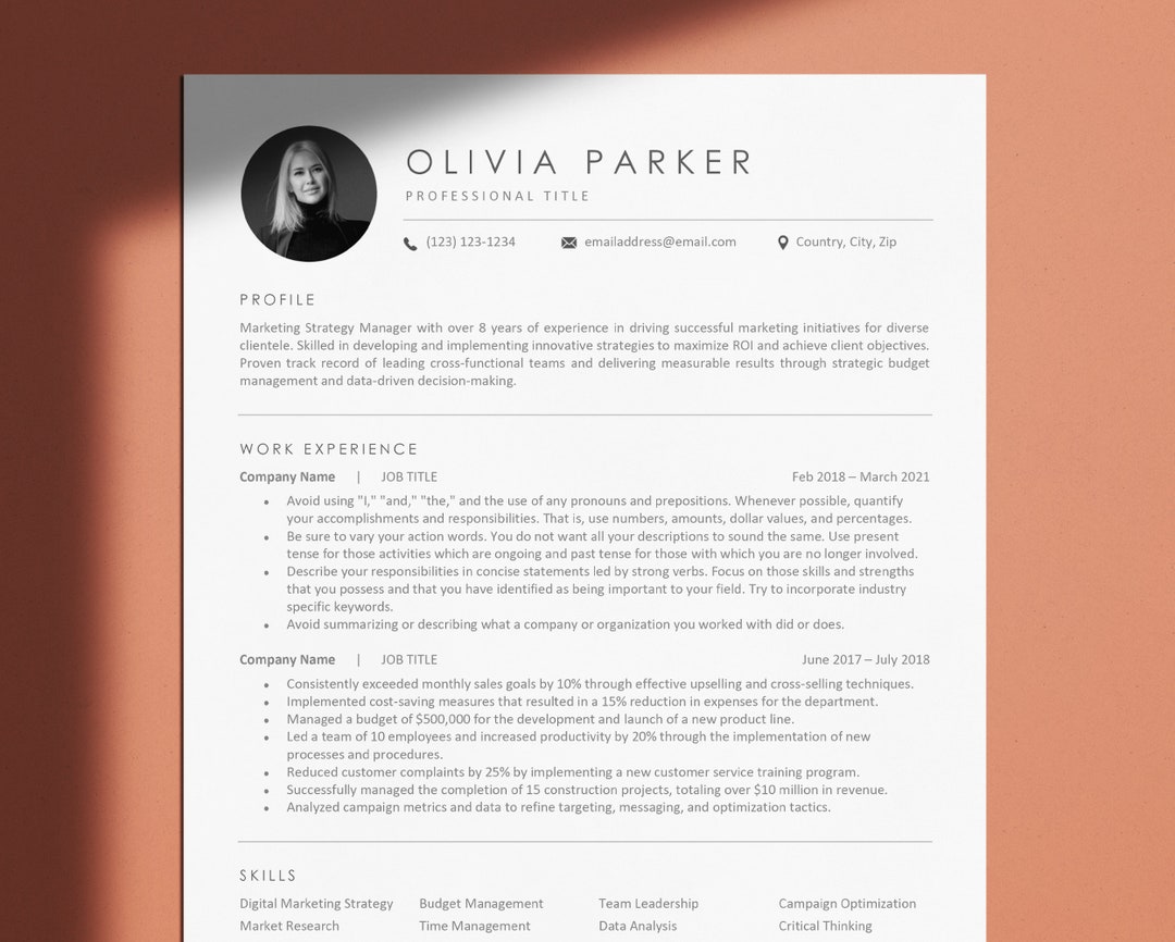 Minimalist Resume Template for Microsoft Word and Google Docs, Cover ...