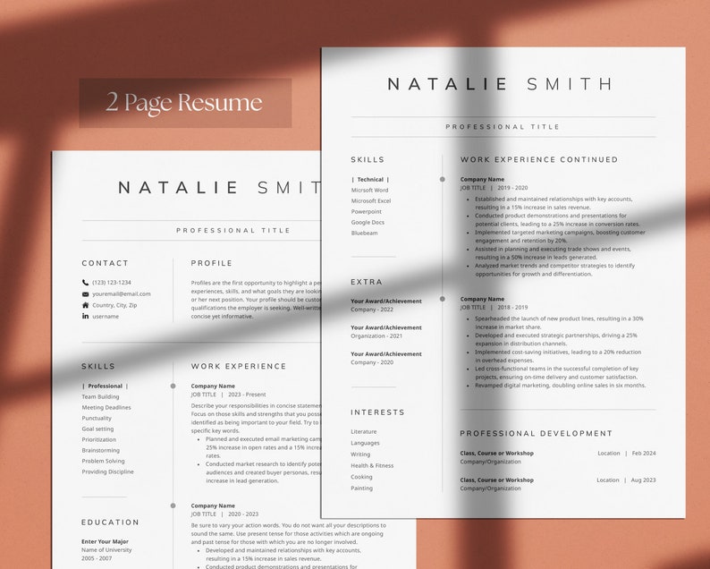 Clean Resume Template for Microsoft Word and Google Docs, Cover Letter ...