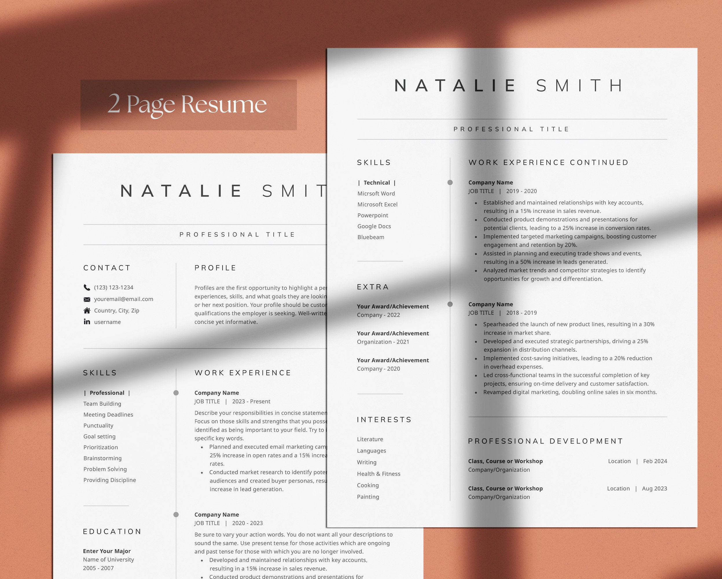 Clean Resume Template for Microsoft Word and Google Docs, Cover Letter ...