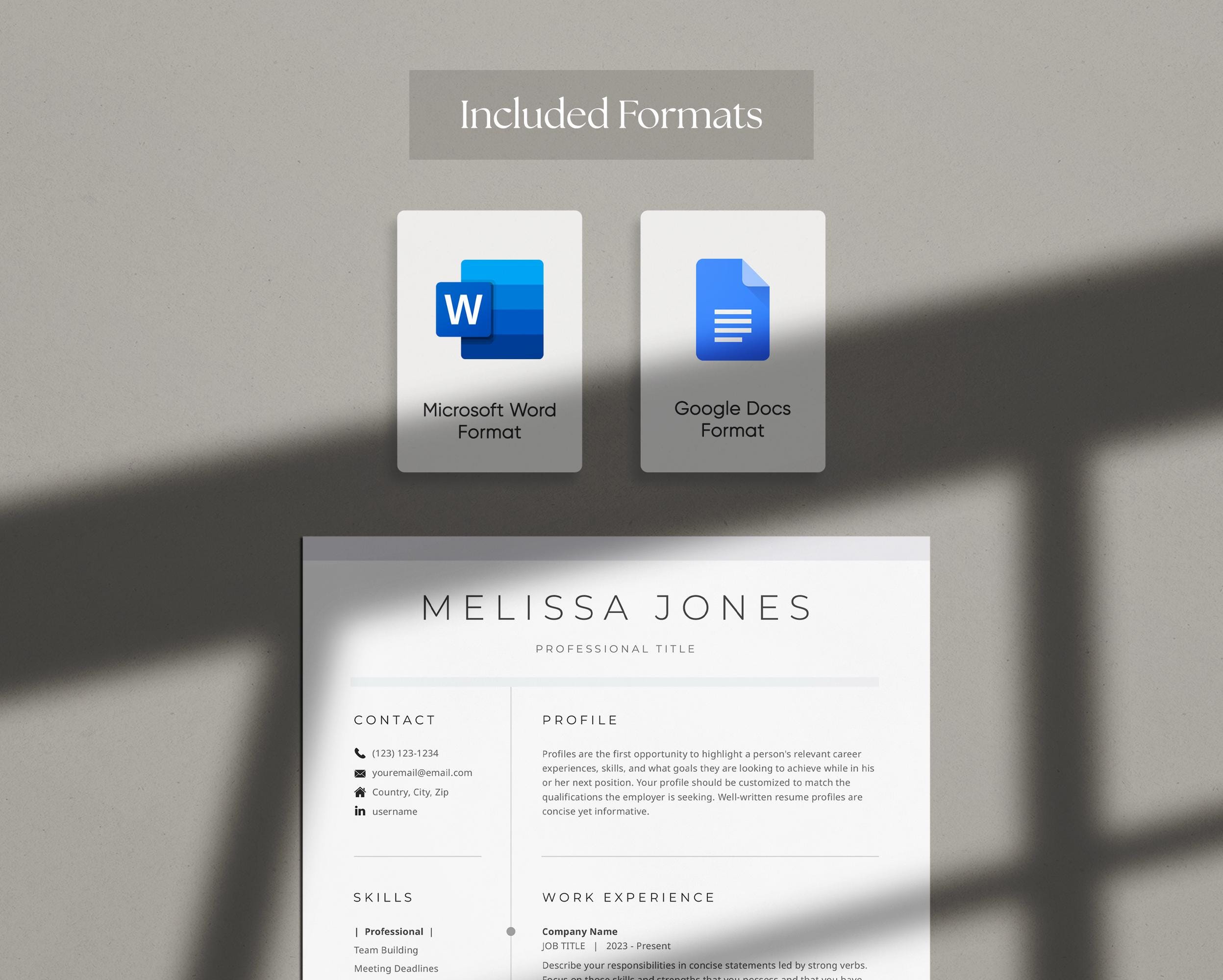 Modern Resume Template for Microsoft Word and Google Docs, Cover Letter ...