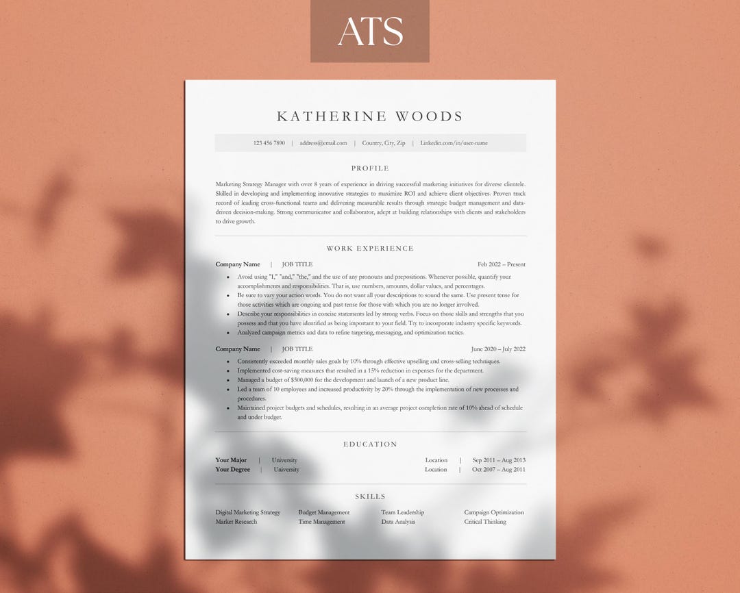 ATS Friendly Resume Template for Microsoft Word and Google Docs, Cover ...