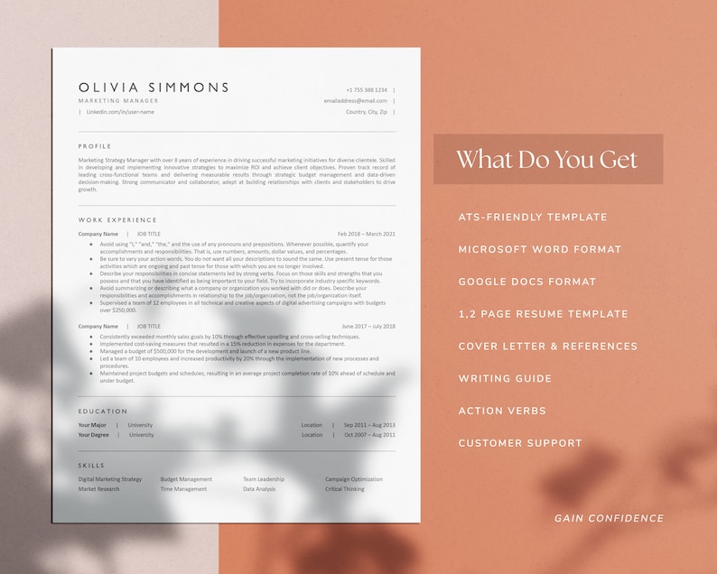ATS Friendly Resume Template for Microsoft Word and Google Docs, Cover Letter and References Templates, ATS Resume Template Instant Download